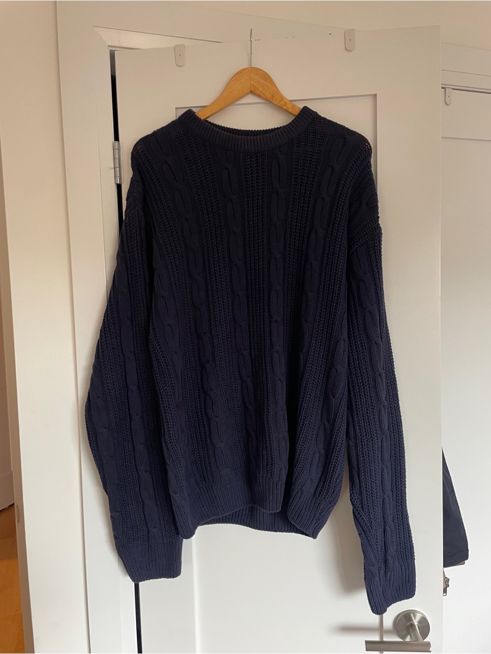 Men's Cable Crewneck Sweater in Navy